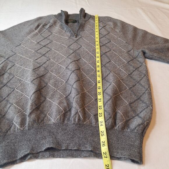Joseph Abboud Grey Diamond Knit Alpaca Wool Quarter Zip Sweater Academia Size M - Picture 6 of 10